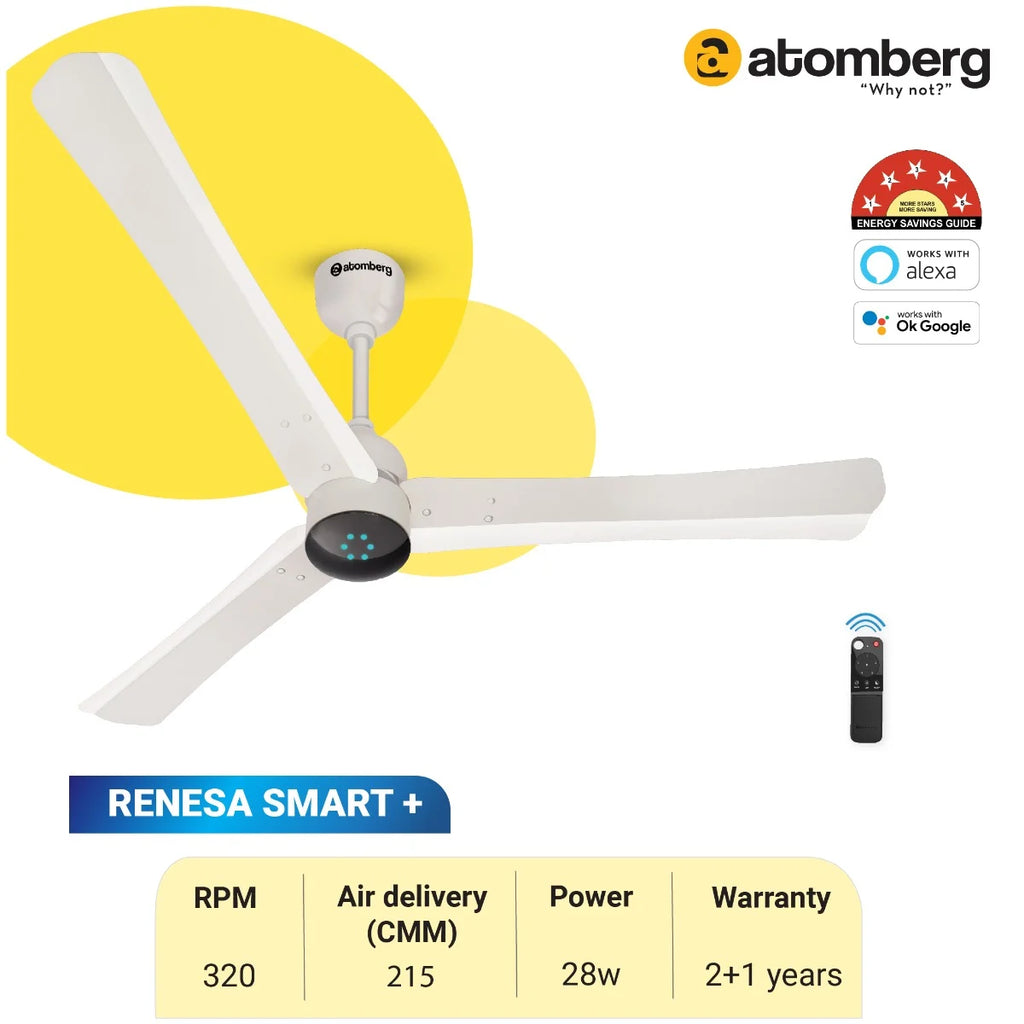 Atomberg Renesa SMART+ Ceiling Fan 1200 mm - Pearl White Finish