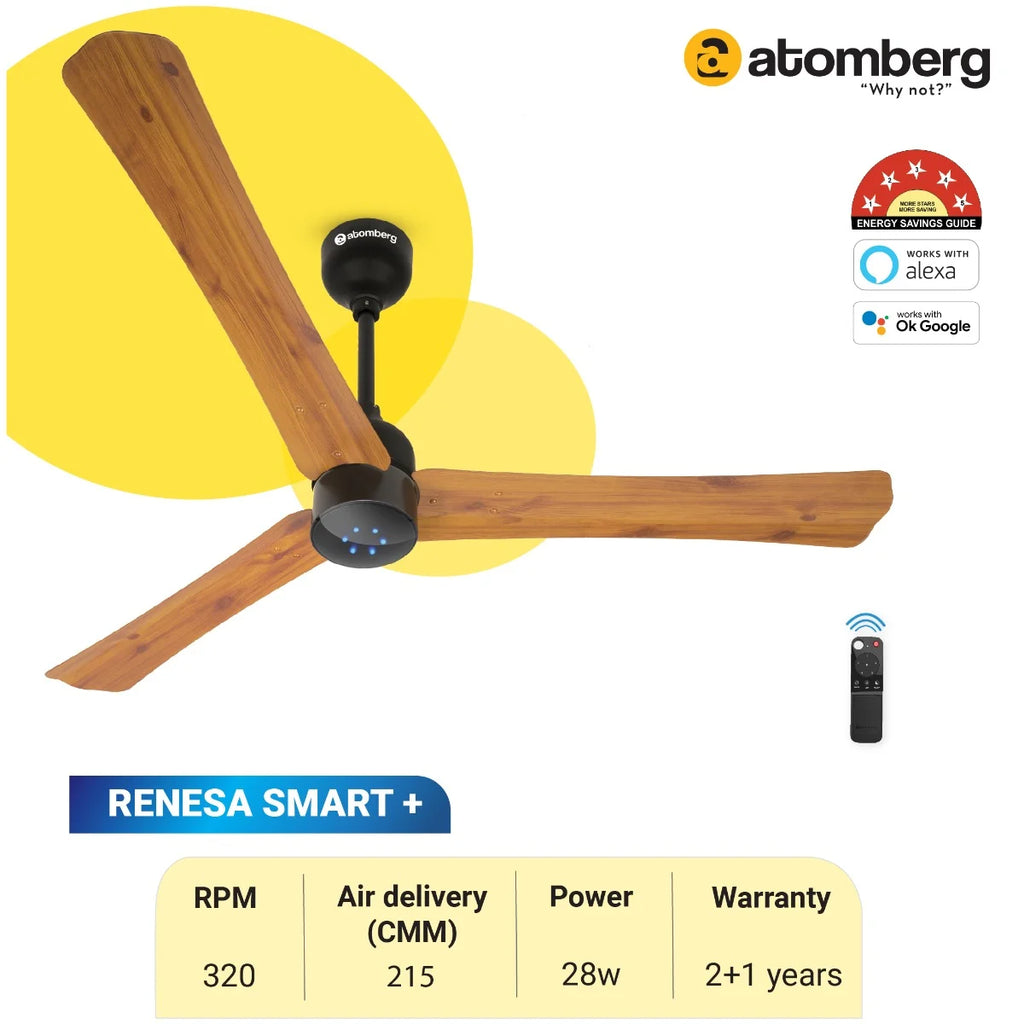 Atomberg Renesa SMART+ Ceiling Fan 1200 mm - Golden Oakwood Finish