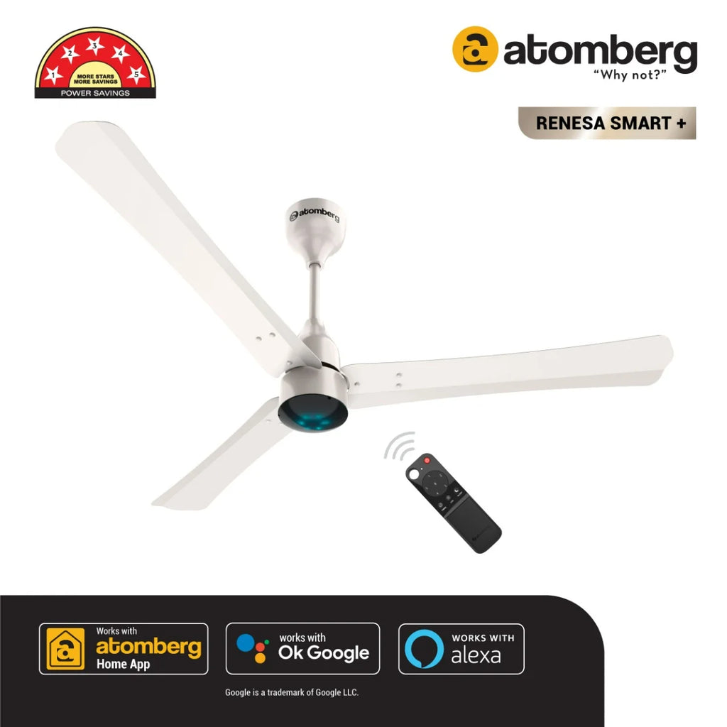 Atomberg Renesa SMART+ Ceiling Fan 1200 mm - Pearl White Finish
